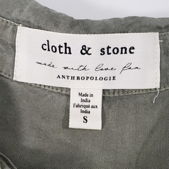 Cloth & Stone (Anthropologie)‎ Army Green 3/4 Sleeve Blouse Cottagecore Bohemian - Picture 4 of 5